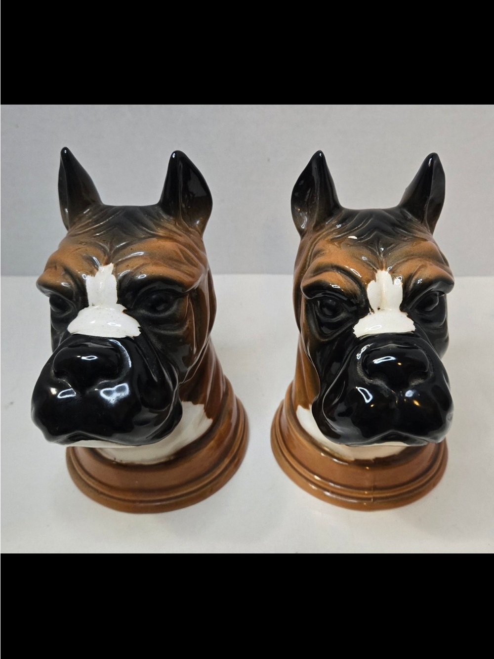 Boxer Dog Ceramic Bookends in Brown and Black